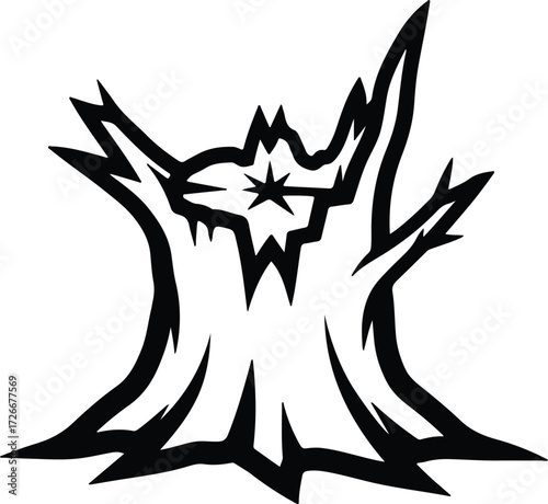Vector Broken tree stump with star silhouette Illustrator
