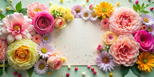 Greeting card letter frame. Flowers and romance.