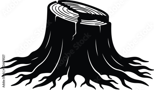 Vector Detailed tree stump black silhouette on white background Illustrator