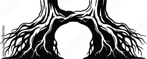 Vector Double tree trunks forming arch silhouette Illustrator