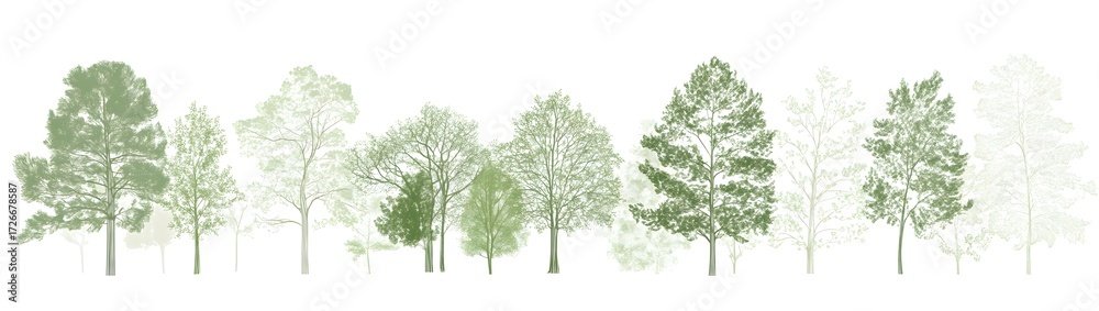 Obraz premium Multiple isolated trees displayed on a white backdrop
