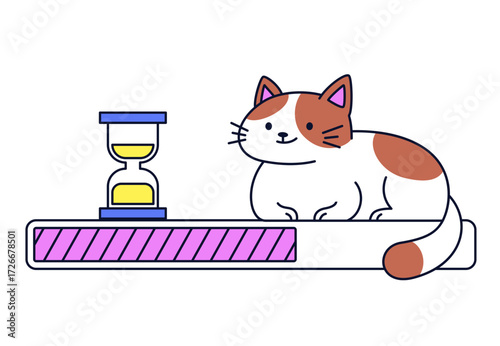Loading bar, hourglass and cat
