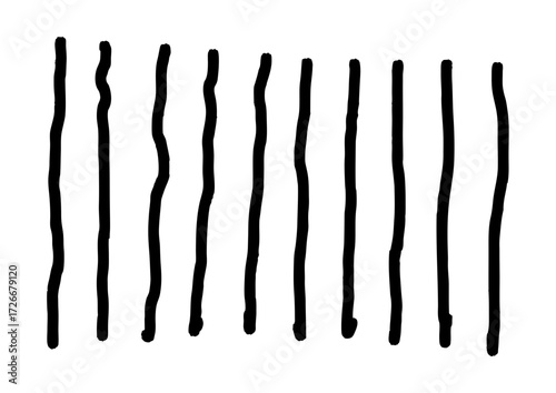 Hand-drawn set of irregular vertical lines, a simple black ink doodle on a white background creating an abstract minimalist pattern