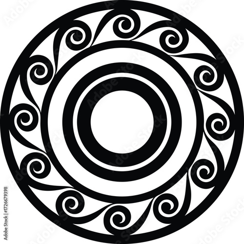 Black and white yin yang symbol with abstract floral decorative design