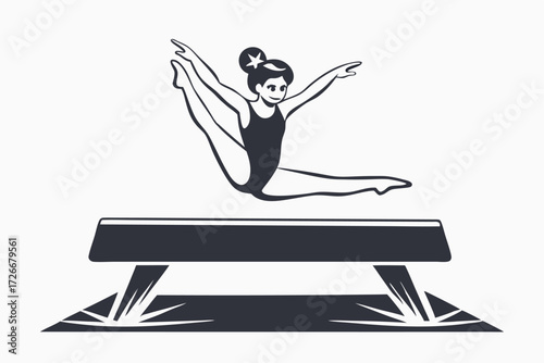 Young gymnast executes a perfect leap on balance beam during training routine