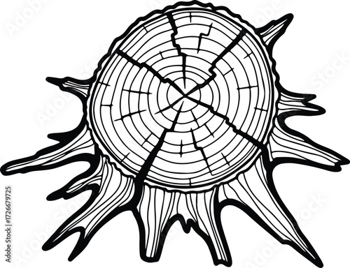 Vector Tree stump annual rings black and white silhouette Illustrator