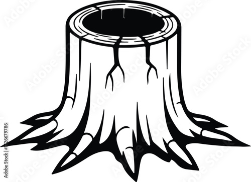 Vector Tree stump black and white simple outline silhouette Illustrator
