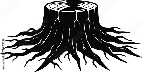 Vector Tree stump growth rings black silhouette Illustrator