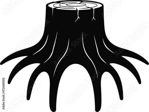 Vector Tree stump natural weathered black log silhouette Illustrator
