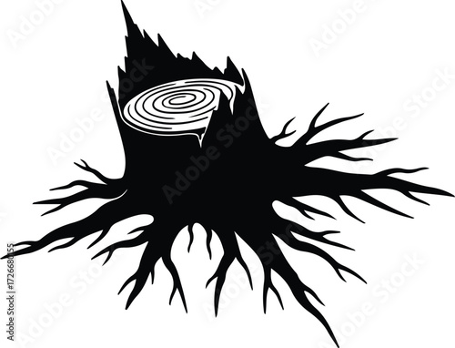 Vector Tree stump ring texture black and white silhouette Illustrator