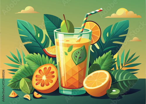Tropical fruit juice drink with vibrant colors