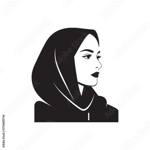 Elegant Hijab Women Portrait with Silhouette On white Background.