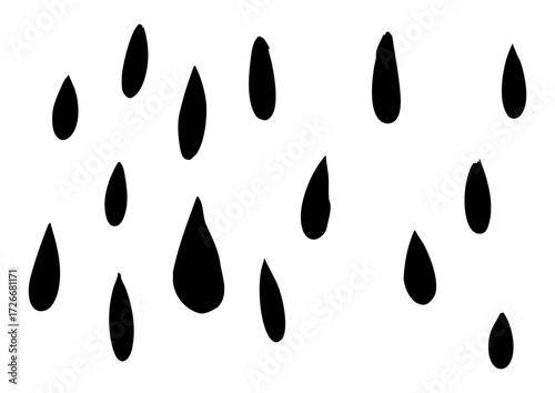 Simple graphic illustration of falling rain drops in black and white, representing weather and precipitation