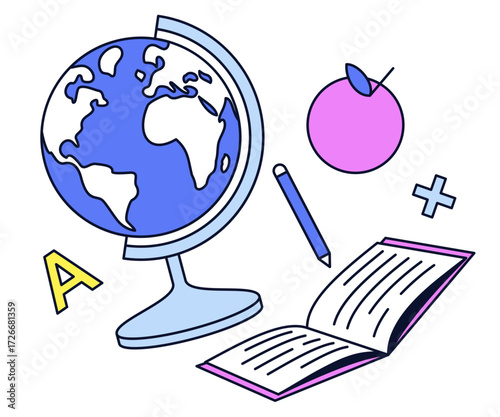 School supplies, globe, copybook