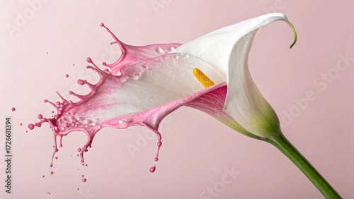 Elegant Calla Lily with an artistic splash of vibrant pink.