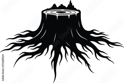 Vector Tree stump wood grain detail silhouette Illustrator