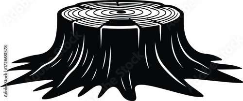 Vector Tree stump wood rings black and white silhouette Illustrator