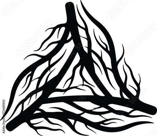 Vector Triangle symbol created with roots silhouette Illustrator