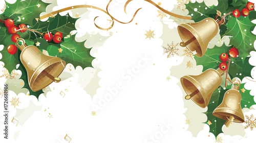 Bells and holly on white background vector illustration