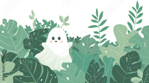 Cute ghost peeking around and checking the area illustration