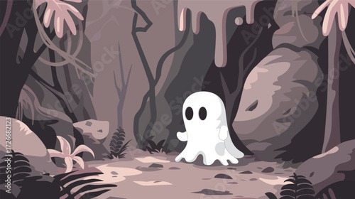 Cute ghost peeking around and checking the area illustration