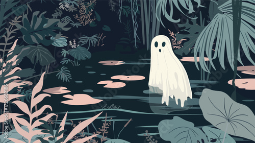 Cute ghost peeking around and checking the area illustration