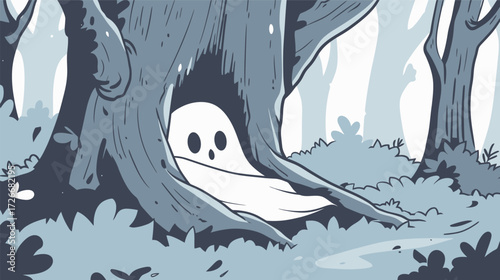 Cute ghost peeking around and checking the area illustration