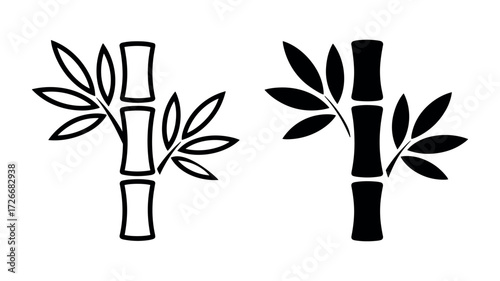 Black and White Bamboo Stalks with Leaves Icons