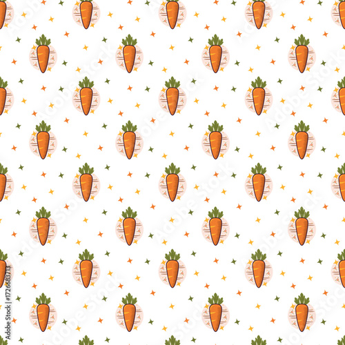 Seamless pattern with cartoon carrots, perfect for food themes. endless texture of ripe Carrot