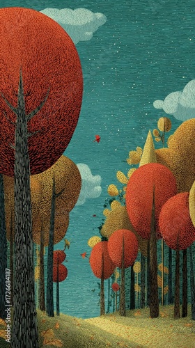 beautiful autumn forest illustration