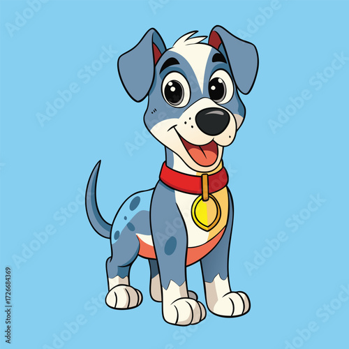 Cute cartoon dog with a red collar