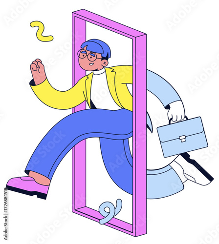 Man running through the door of new opportunities