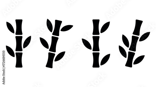 Four Black Bamboo Stalks with Leaves Silhouettes