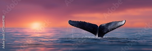 Wallpaper Mural Majestic whale tail emerging from ocean at sunset with vibrant sky Torontodigital.ca