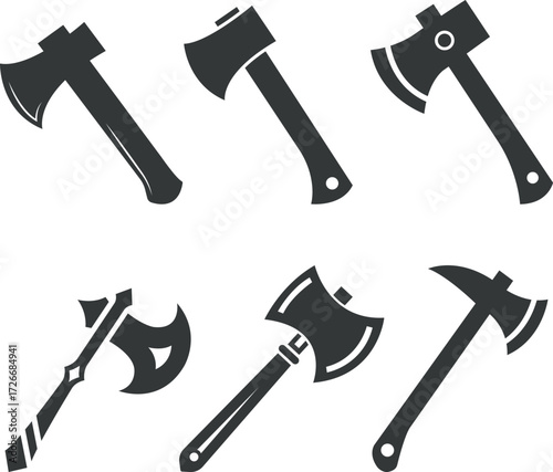 Collection of different axe designs isolated on white background