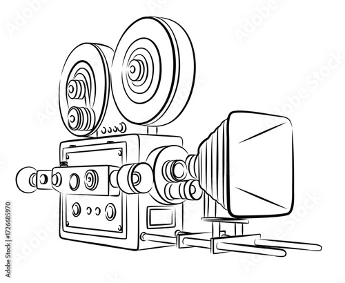 A sketch of vintage film video camera.

