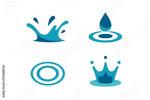 Dynamic abstract blue water splash and drop ripple elements representing liquid purity and freshness concepts