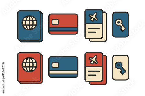 Collection of essential travel documents, payment cards, flight tickets, and hotel keys for global journeys