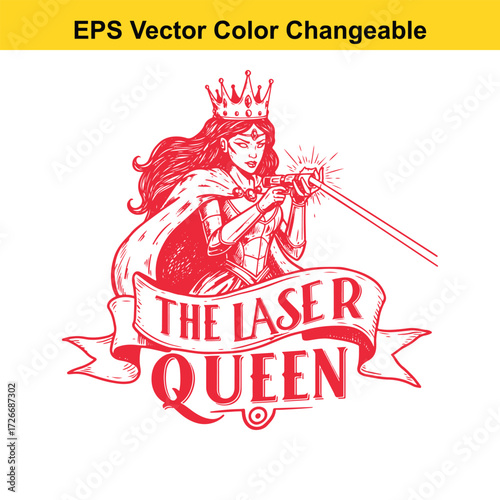 Vector art of the laser queen illustration with a crown and cape