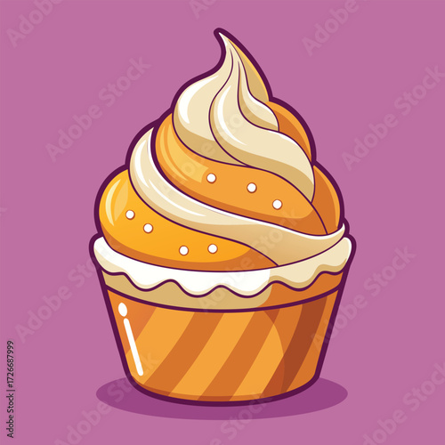 Cartoon cupcake with swirl cream topping