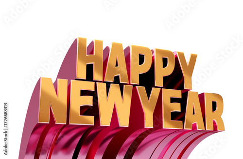 3D Happy New Year Gold With Pink