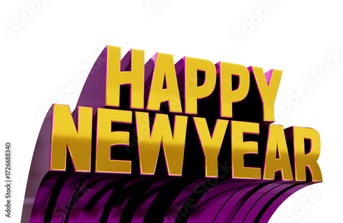 3D Happy New Year Gold With Purple
