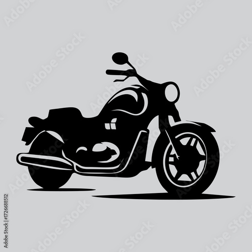Stylish black motorcycle silhouette illustration in modern vector design. Perfect for logo, biker club emblem, garage branding, t-shirt prints, stickers, and creative artwork related to motorcycles an