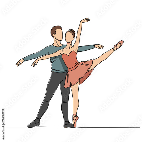 Ballet dancers posed together in elegant dance position on white background  