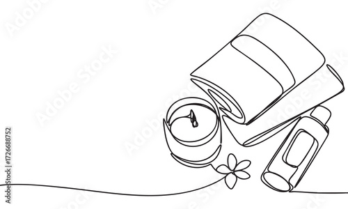 Spa Day Relaxation Essentials Towel Candle and Oil Bottle in Single Line
