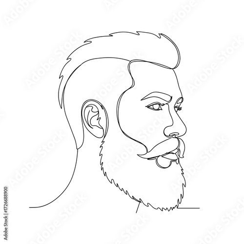 Bearded man with styled hair in profile view in minimalist line art