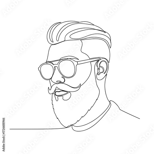 Bearded man with styled hair and sunglasses in minimalist line art