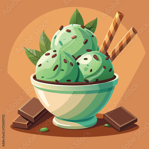 Mint chocolate chip ice cream sundae
