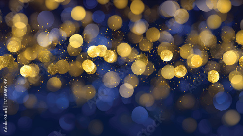 A beautiful abstract background featuring golden and blue bokeh lights, creating a festive and magical atmosphere