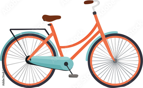 Colorful classic cruiser bicycle vector art. Isolated flat design element representing healthy lifestyle, eco transport, and urban commuting